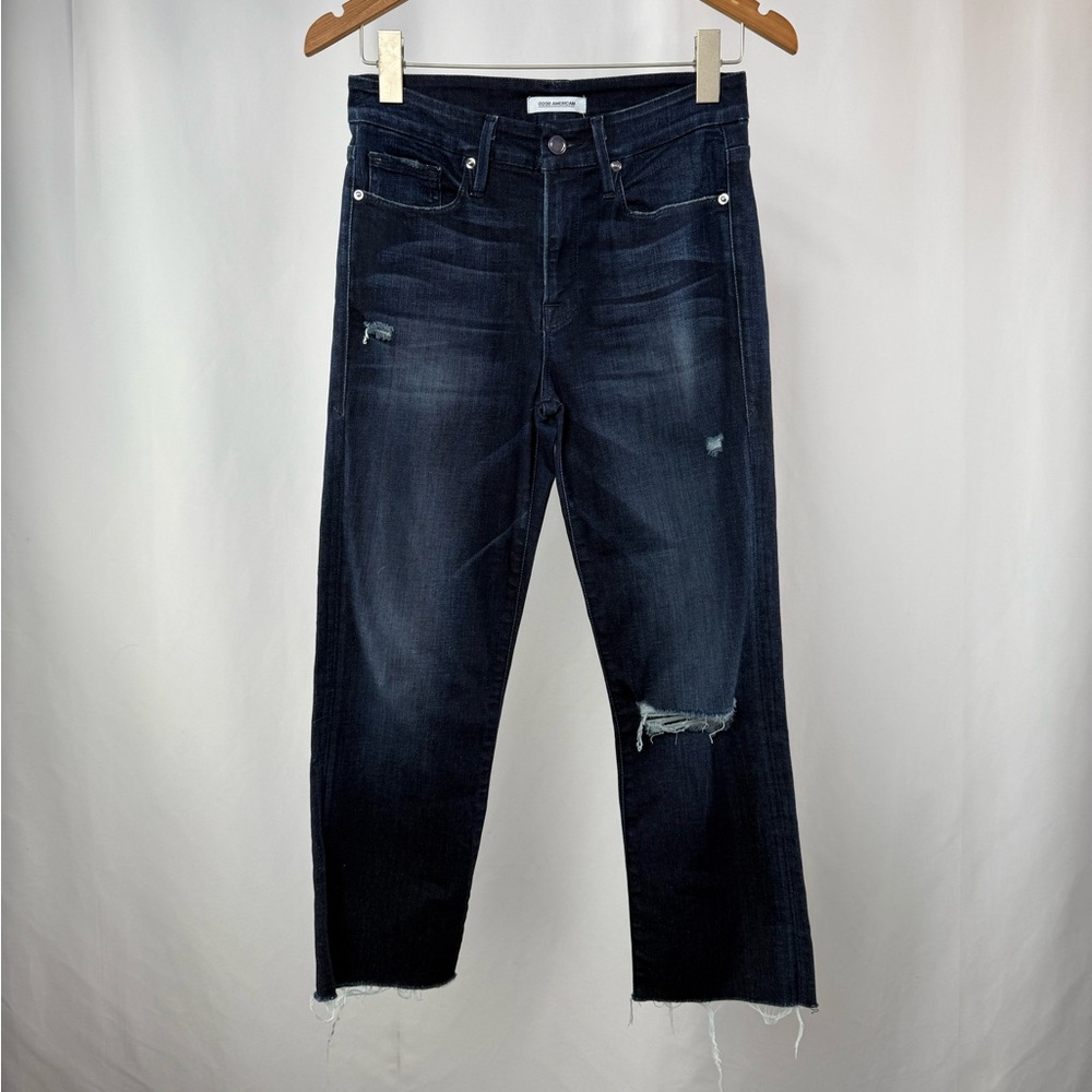 Good American Good Legs Distressed Raw Hem Jeans in Blue201 Size 4 or 27